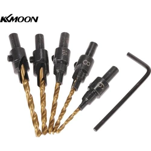 5pcs HSS drill bits set Countersink Drill Cone Bit Set Hex Shank Screw Carpentry Reamer Chamfer Milling #6 #8 #10 #12 #14