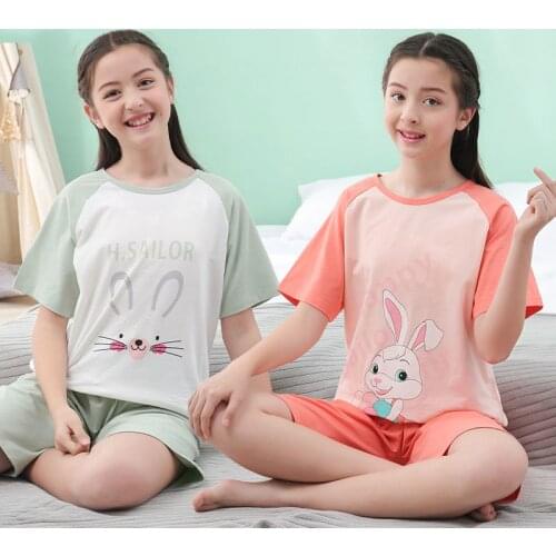 New Boys Girls Pajamas Summer Short Sleeve Childrens Clothing Sleepwear Cotton Pyjamas Sets For Kids 4 6 8 10 12 14 16 Years