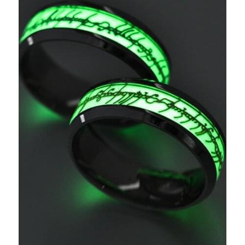 New Fashion Luminous Dragon Pattern Plated Ring Dark Dragon Inlay Green Men Fluorescent Stainless Steel Glowing Rings