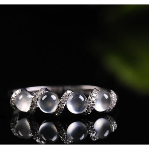 Original Design Natural Chalcedony Irregular Shape Winding Round Bead Opening Adjustable ring retro charm women silver jewelry