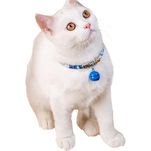 Pet Bell Collar for Cats Dogs Rabbits Japanese Style Purely Handmade Autonomous Adjustment Multi-Color Optional Cotton Material
