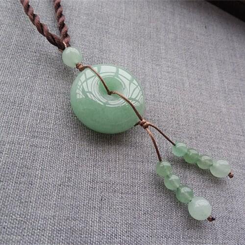Natural Green DONGLING Stone Pendant Necklace Peace Buckle Beads Necklace Pendant Beautiful Sweater Chain Jades Jewelry