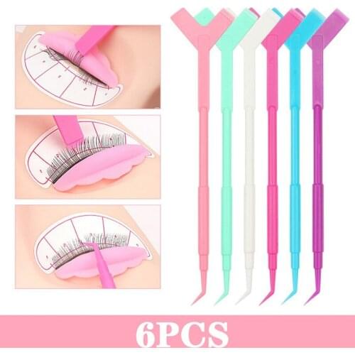 6Pcs 2 Way Plastic Eyelash Perming Stick Tool Lashes Extension Hot Glue Spoon Y Shape Comb Brush Lash Lifting Curler Applicator