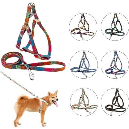 Dog Harness Leash Set Fashionable Bohemian Style Harness Vest Walking Lead Leash With Reflective Strap For Dog Accessories