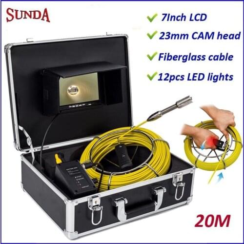Factory sale pipe inspection camera with 20meter cable fiberglass rod power DC12V 7inch tft lcd monitor Pipe CAMERA