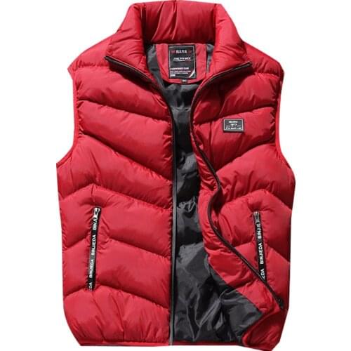 Winter Plus Size Parka Vest Mens Casual Slim Waist Coat Men Autumn Stand Collar Body Warmer Solid Sleeveless Jacket New Brand