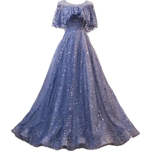 Luxury beading cloak blue glitter ball gown fairy dress European court Gown queen Victorian Belle /ball gown