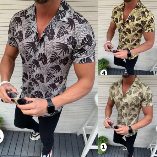 2020 new Mens Slim fit Flower Printed Shirts Male Short Sleeve Floral Shirt Men Basic Tops Casual Plus Size Shirts