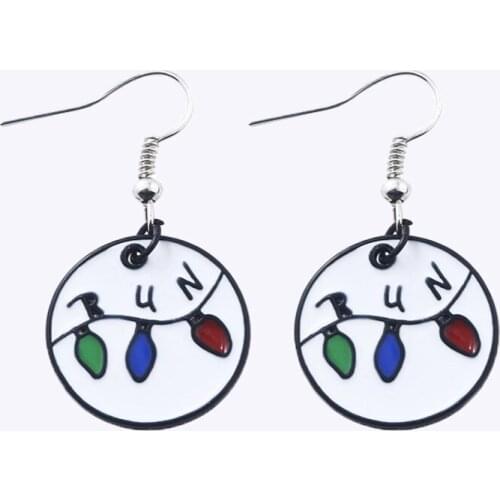 Movie Stranger Things Cosplay Letter RUN Light Bulb Earrings Charms Drop Fashion Ear Pendant Girls Women Party Jewelry Gift