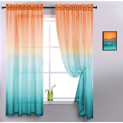 Up and down gradient yarn color curtains Finished window screening custom made Tulle Curtains For Living Room Drape Panel Sheers