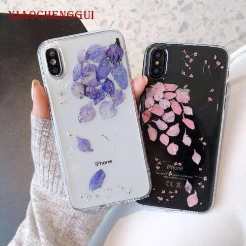 Real Flowers Dried Flowers Transparent Soft TPU Cover For Coque iPhone X 6 6S 7 8 plus Phone Case For iphone XS Max XR Cover