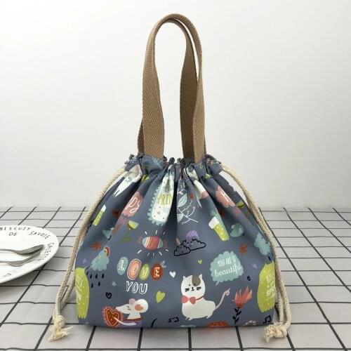 Cartoon Rabbit Tote Lunch Bag For Kids Women Picnic Hiking Canvas Drawstring Food Storage Bag For Lunch Box Organizer