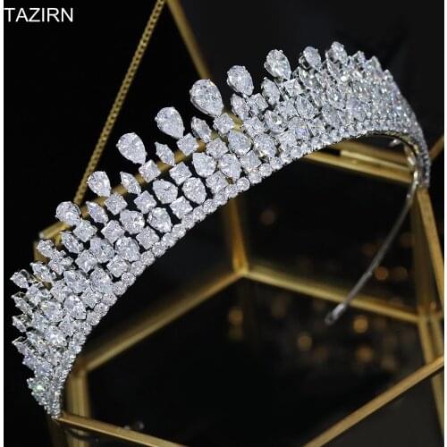 White CZ Wedding Bridal Tiaras and Crowns Cubic Zirconia Princess Headpieces Zircon Pageant Engagement Hair Jewelry Accessories