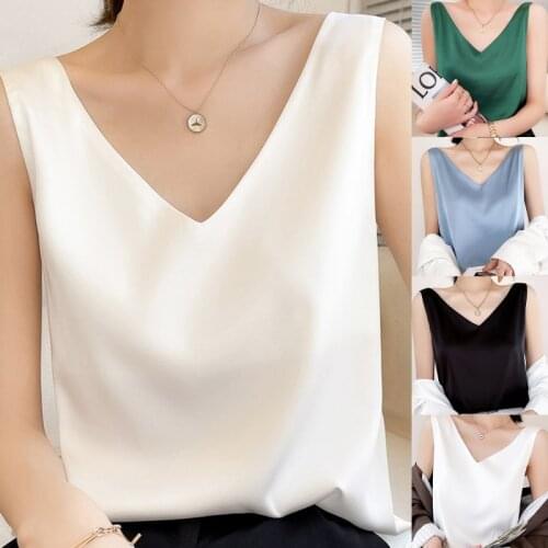 Ice Silk Camisole WomenS V-Neck Tops Vest Sexy White Satin Top Sleeveless T Shirts Top Silk Camisole Women Crop Camisole Crop
