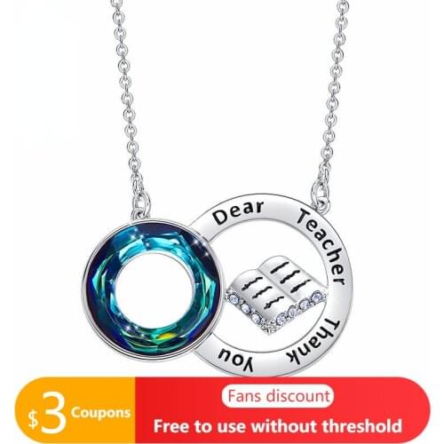 Occupational Type Jewelry Necklace Chains Blue Crystal Dear Teacher Thank You Book Letter Pendant Necklaces Fashion Jewelry