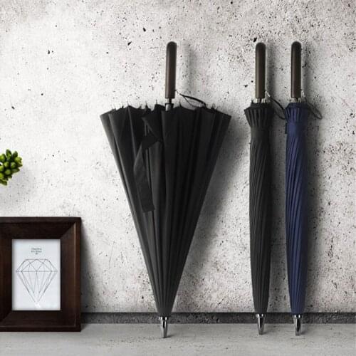 Rain Umbrella 24 Strong Windproof Glassfiber Frame Wooden Long Handle Umbrella B88