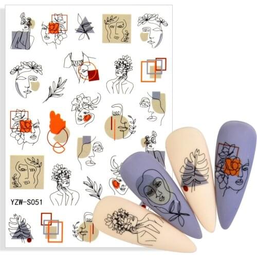 1pcs Stick Figure Face Designs Nail Stickers Abstract Women Face 3D Adhesive Sliders for Nails Decorations Decals Manicure Wraps