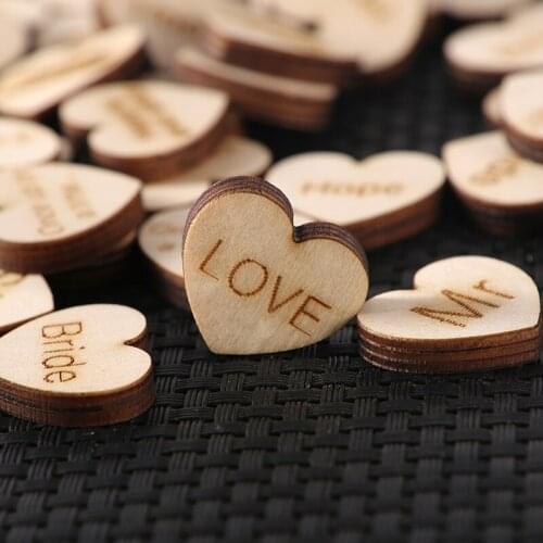 100pcs/pack Wood Confetti Engraved Love Hearts Shape Wedding Table Scatter Decor Rustic Wooden Wedding Table Decoration Buttons
