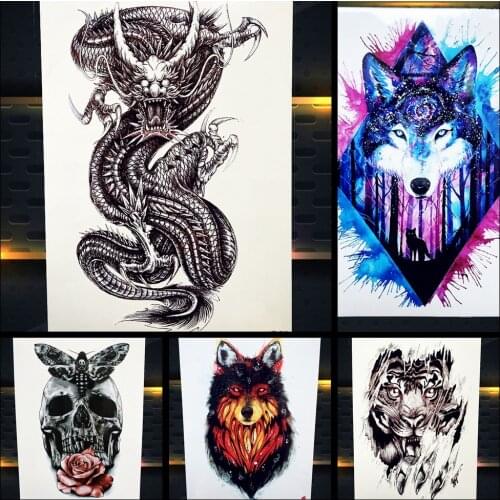 25 Styles Waterproof Water Trasnfer Colorful Arm Tattoo Dragon Gunshot Owl Tatoo Body Art Decals Fake Temporary Tattoo Stickers