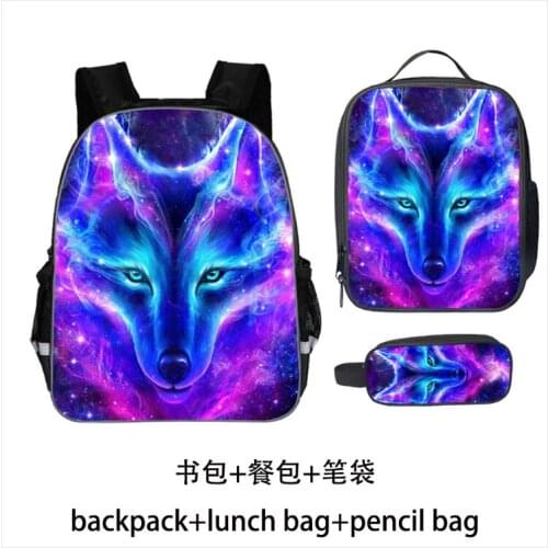 3PCS School Backpacks Set wild wolf 3D Print School Bags For Girls boys Students Primary Daily Casual Travel Bag bolsa