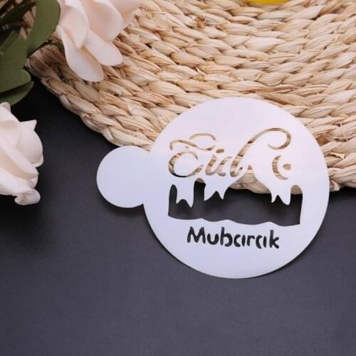 3pcs PET Mosque Eid Mubarak Ramadan Design Coffee Stencils cake decoration tool HX6D