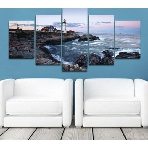 5PCS Modern HD Printing Art Sea View Lighthouse Photo Wall Decoration Poster Living Room Bedroom Home Decor Picture Frameless