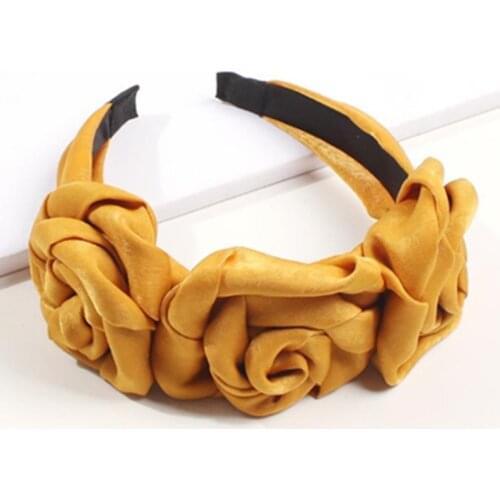 Satin Rose Flower Headband Crown for Women Hair Accessories Solid Hairband Adults Headwear Top Knot Headband Women Flower Crown