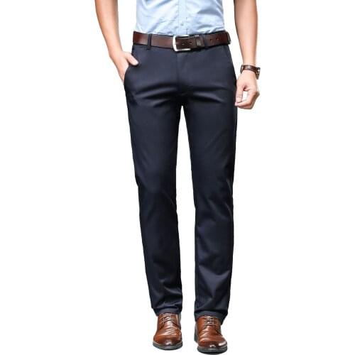 Business Mens Formal Suit Pants Straight Stretch Loose Comfortable Office Meeting Black Blue Pants