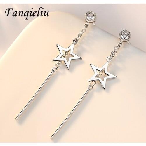 Fanqieliu Luxury Crystal Jewelry Long Tassel Star Drop Earrings 925 Silver For Women FQL21042