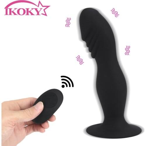 IKOKY Suction Cup G-spot Prostate Massager Vibrator 10 Speeds Vibrating Butt Plug Dildo Anal Vibrator Wireless Remote Control