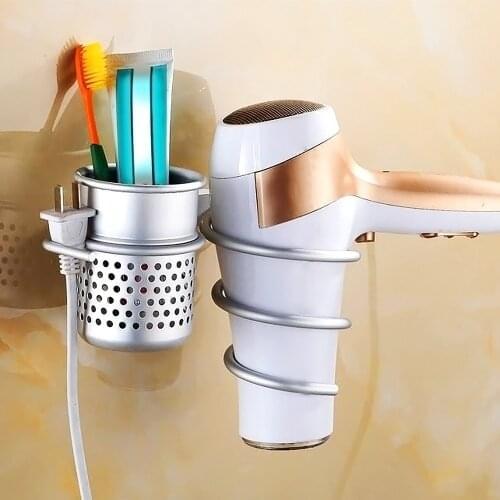 Innovative Wall-Mounted Hair Dryer Stainless Steel Bathroom Shelf Storage Hairdryer Holder With Basket Bathroom Accessories