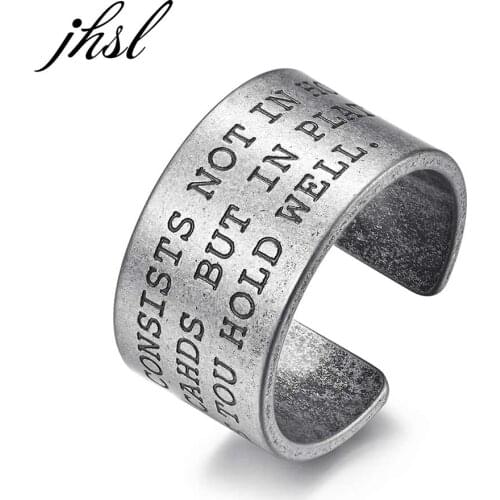JHSL 12mm Big Large Vintage Hiphop Statement Open end Rings Men Silver Color Stainless Steel Fashion Jewelry Size 7 8 9 10 11 12