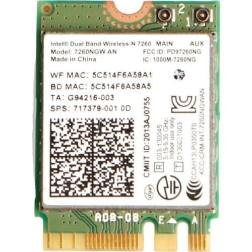 Wireless Adapter Card for Dual Band Notebook Wlan NGFF Intel N 7260 7260NGW AN 300Mbps WIFI+Bluetooth 4.0 for hp Acer/ASUS/Dell