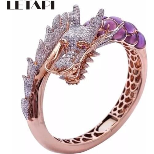 LETAPI Unique Style Female Dragon Animal Ring 18KT Rose Gold Engagement Ring Vintage Wedding Band Rings For Women