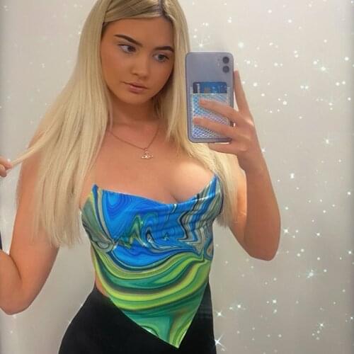 Print Corset Top 2021 Summer Clothes For Women Backless Halter Tank Sexy Crop Tops Y2K 90s E-Girl Fairy Grunge Harajuku Gothic