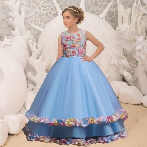2021 New Girl Dress Mesh Four Seasons Long Dress Children Walk Show Piano Performance Children Dress