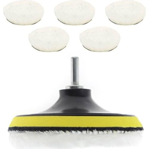 50LC 6pcs Wool Waxing Pads Soft Buffing Pads Kit with Back Plate Driller Adapter for Car Waxing Polishing