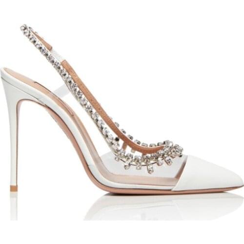 2020 new summer rhinestones sexy woman pointed toe high heel sandal women PVC rhinestones slingback sandal crystal sandal woman