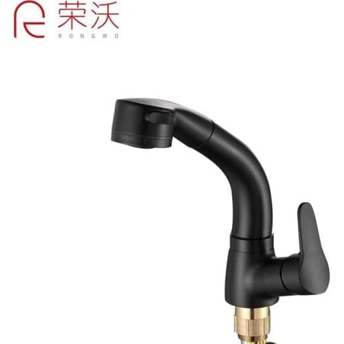 NEW DESIGN IN 2021 BLACK COLOR COLD AND HOT WATER PULL OUT DECK MOUNTED FAUCET