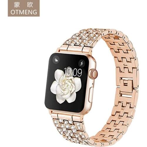 OTMENG Metal Strap Band For Apple Watch Series 5 Strap Diamond Ring 38mm 42mm Stainless Steel Bracelet for iwatch 4/3/2/1