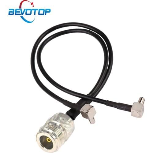 N Female to Dual TS9 Male Right Angle Plug 4G LTE Antenna Adapter Y Type Splitter Pigtail RF Coaxial Extension Cable Jumper 15CM