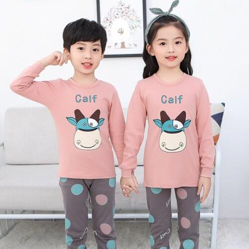 Cow Pajamas for Teenager Children Sleepwear Full Sleeve Cotton Girls Pyjamas Boy Sets Teens Pajama Sets Homewear Nightwear