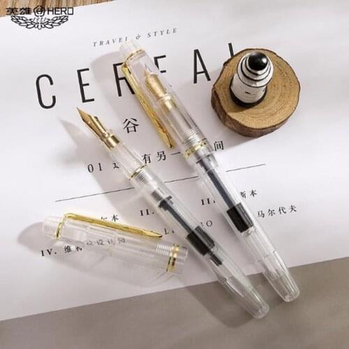 Hero 1202 Fully Transparent Creative Fountain Pen With Golde Clip Extra Fine Nib 0.38mm Office & School Super Smooth Writing Ink