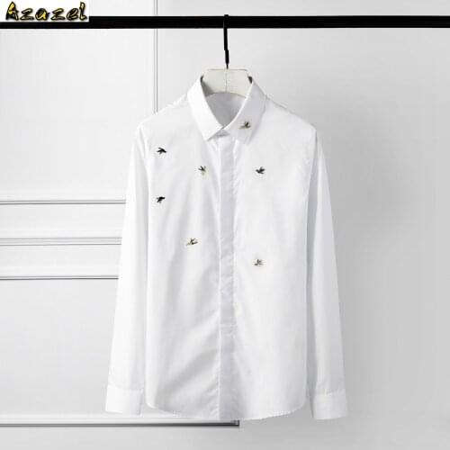Azazel Mens Shirts Luxury Metal Rivet Long Sleeve Solid Color Mens Dress Shirts Fashion Slim Party Nightclub Shirt Man Plus Size
