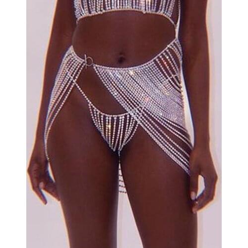 Sexy Multi-Layer Personality Crystal Skirt Waist Chain Body Jewelry Fashion Nightclub Rhinestone Thong Suit Body Accessories