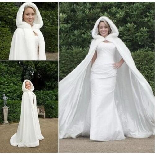 Bridal Winter Warm Long Wedding Cloak Cape White Faux Fur Cape bridal cape cloak faux fur coat faux fur shawl