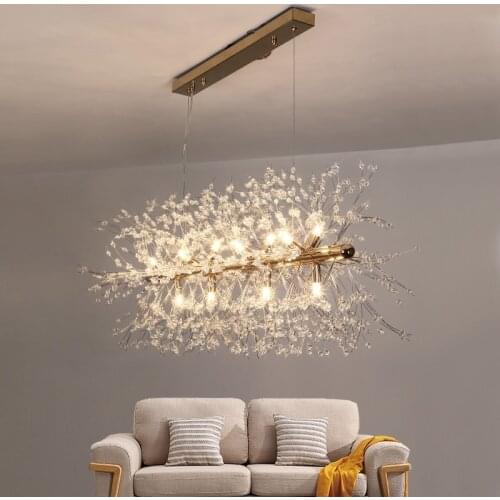 Dandelion Crystal Chandelier Light LED G9 Nordic Cristal Bursts Globe Pendant Hanging Lamp Art Deco for Living Room Bedroom Home
