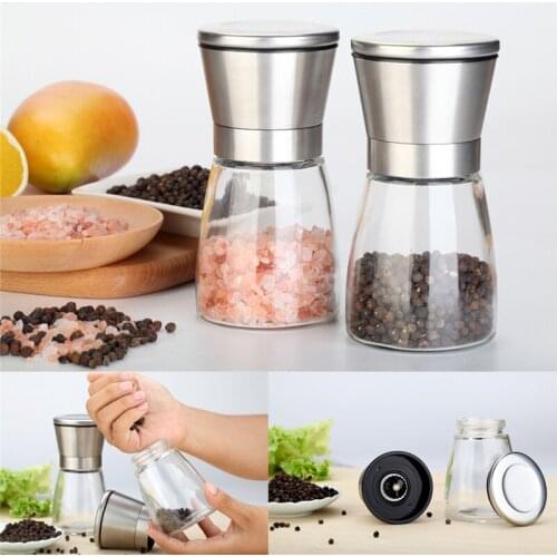 Convenient Salt And Pepper Grinder Set with 2 Lids 3 Settings Adjustable Ceramic Coarseness Safe Practical Mills Short Grinder