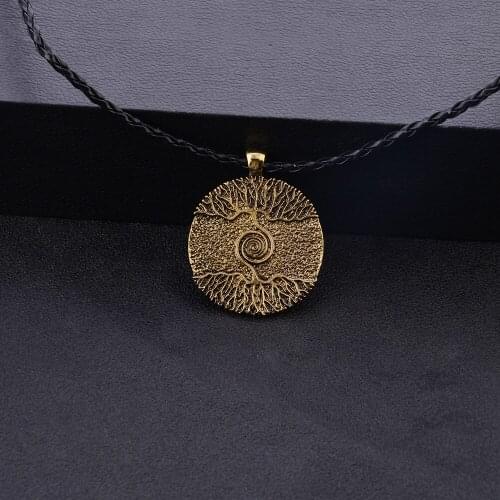 Vikings Amulet Tree of Life Round Silver Color Big Pendant Necklace Stainless Steel Chain Necklace Norse Viking Jewelry Talisman