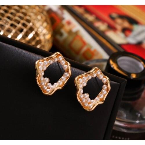 Korean Personality Simple Metal Texture Pearl Pentagram Silver Color Stud Earrings for Women Girl Fashion Jewelry Accessories